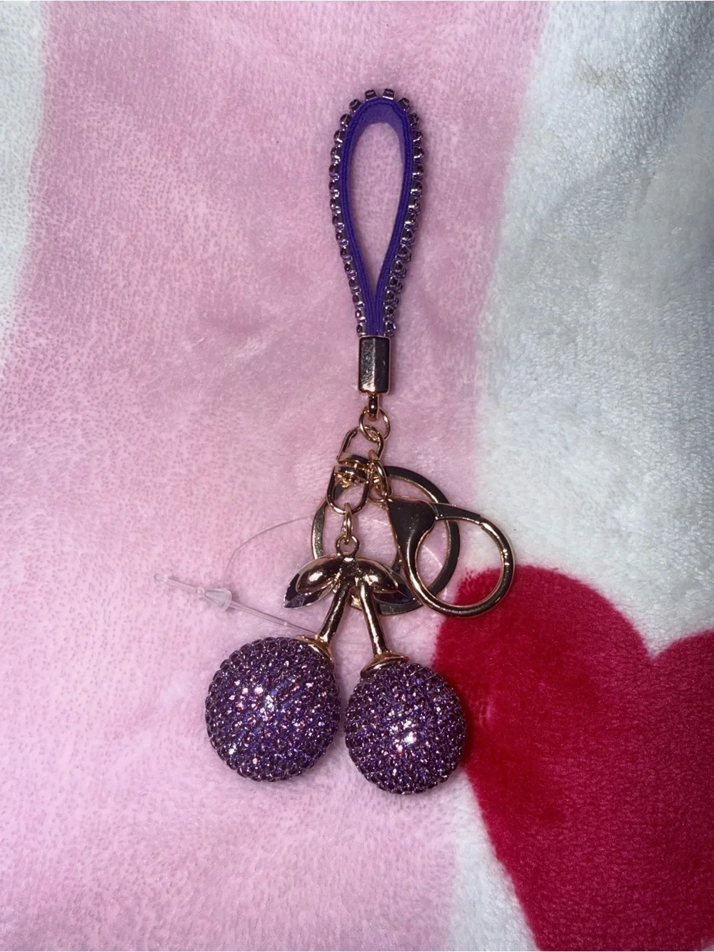NWT Purple Crystal Cherry Keychain Wristlet